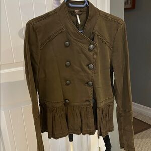 Free People Olive Double-Breasted Utility Jacket